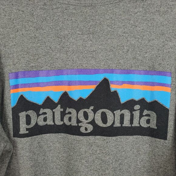 Patagonia Mens P-6 Logo Responsibili Tee Long Sleeve Graphic Outdoor Logo Gray M - Picture 5 of 8